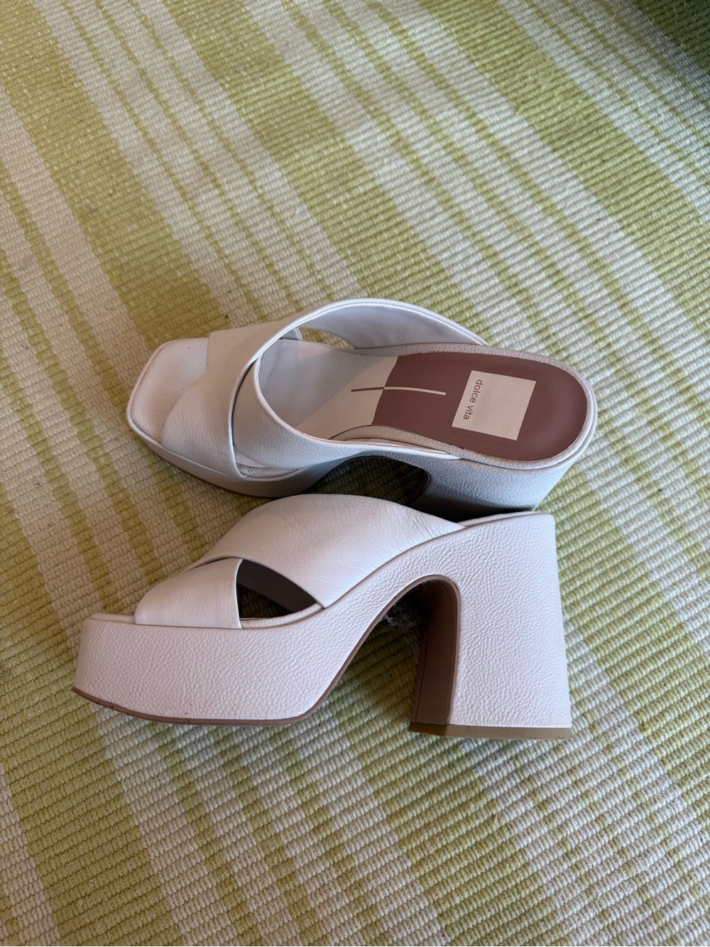 Dolce Vita Wonder Heels - Ivory Leather Crisscross Platform Mules